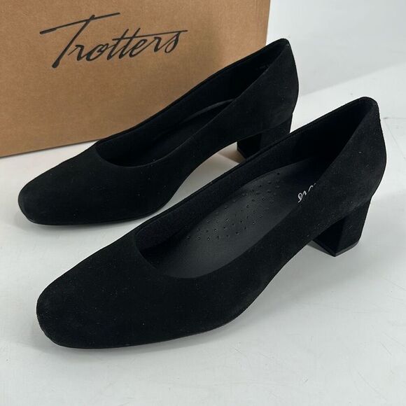 NIB Trotters Daria Women's Suede Leather Block Heel Slip On Pumps Black Size 9.5 - Picture 1 of 8